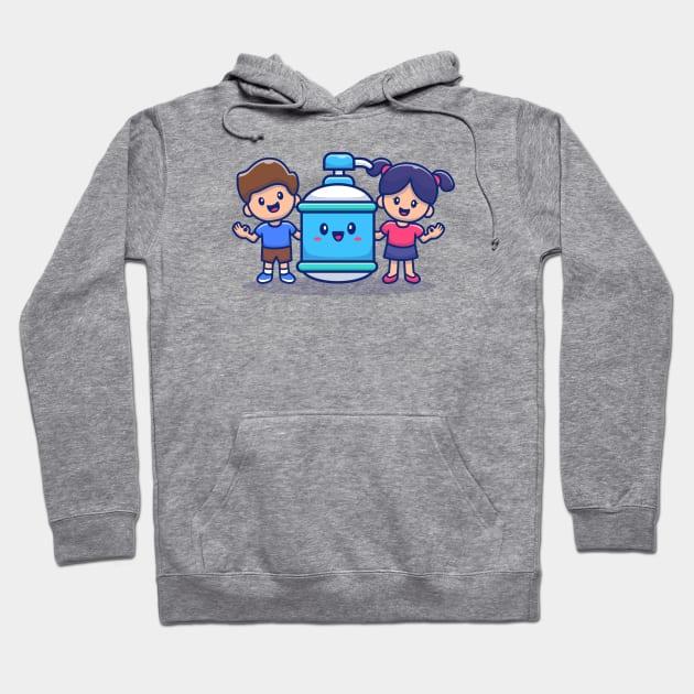 Cute Boy And Girl With Hand Sanitizer Bottle Hoodie by Catalyst Labs